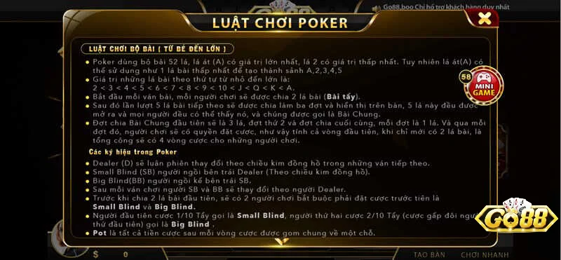Phân định kết quả Poker Go88
